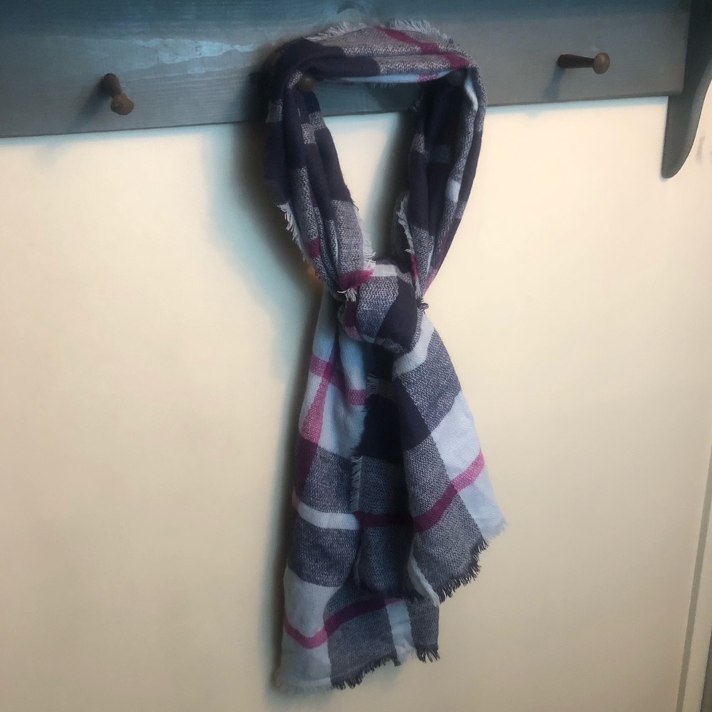 Blue with Pink Plaid Blanket Scarf